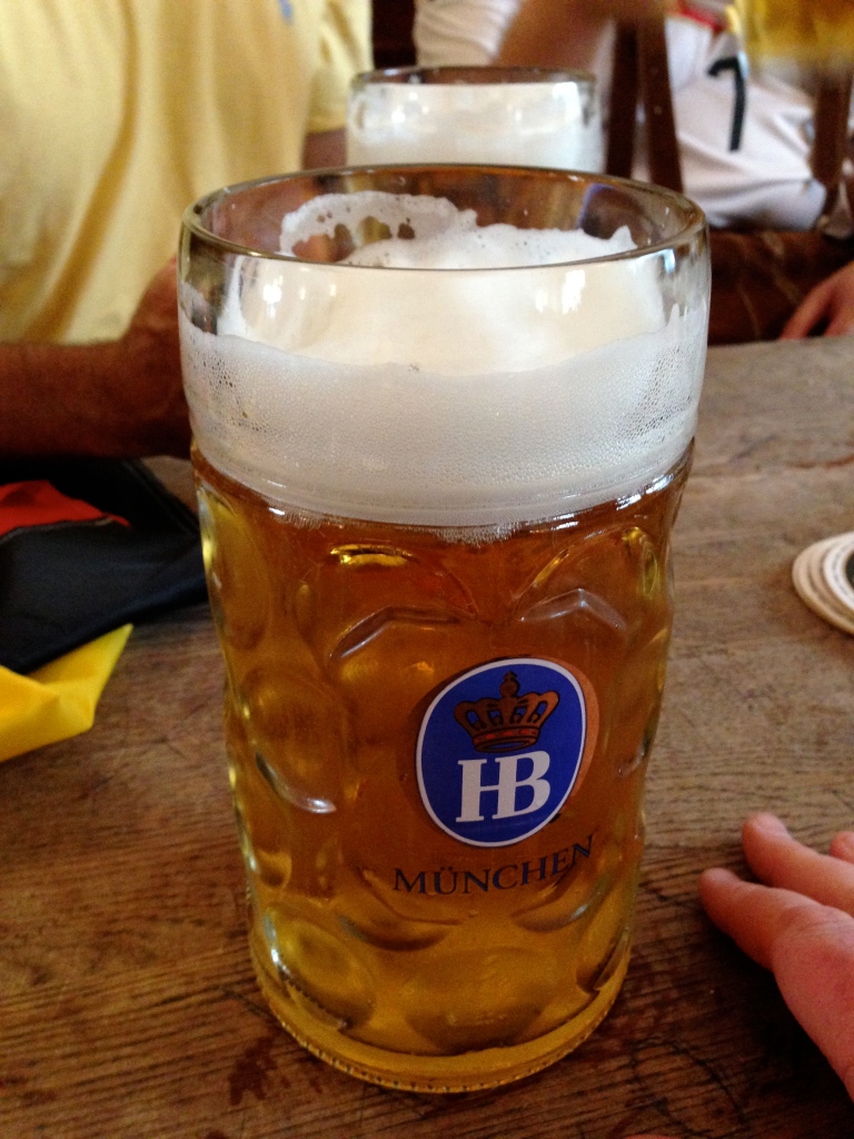 Liter of beer at the Hofbräuhaus...one of the oldest beer halls in Munich, built in 1589!
